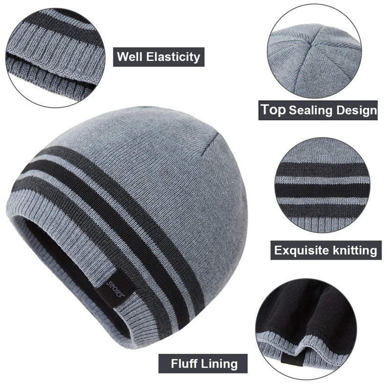 OMECHY Mens Winter Beanie Hat Oversized Warm Knit Fleece Lined Short Beanie Ski Skull Cap Grey - Image 4